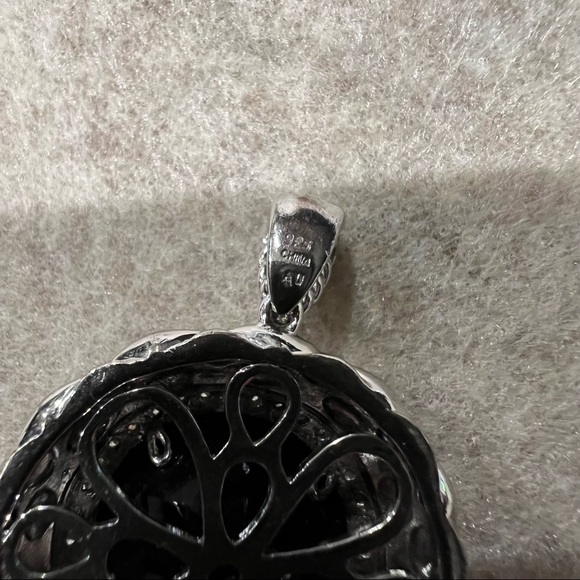 Vintage Moissanite crown round pendant with faceted onix set in 925 Silver - Picture 8 of 9